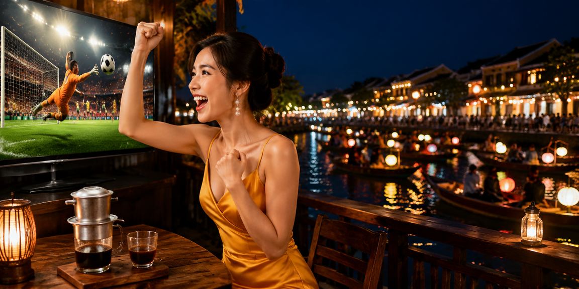 Người dùng tại quán cà phê Hội An tra kết quả xổ số và đặt lô đề trên điện thoại